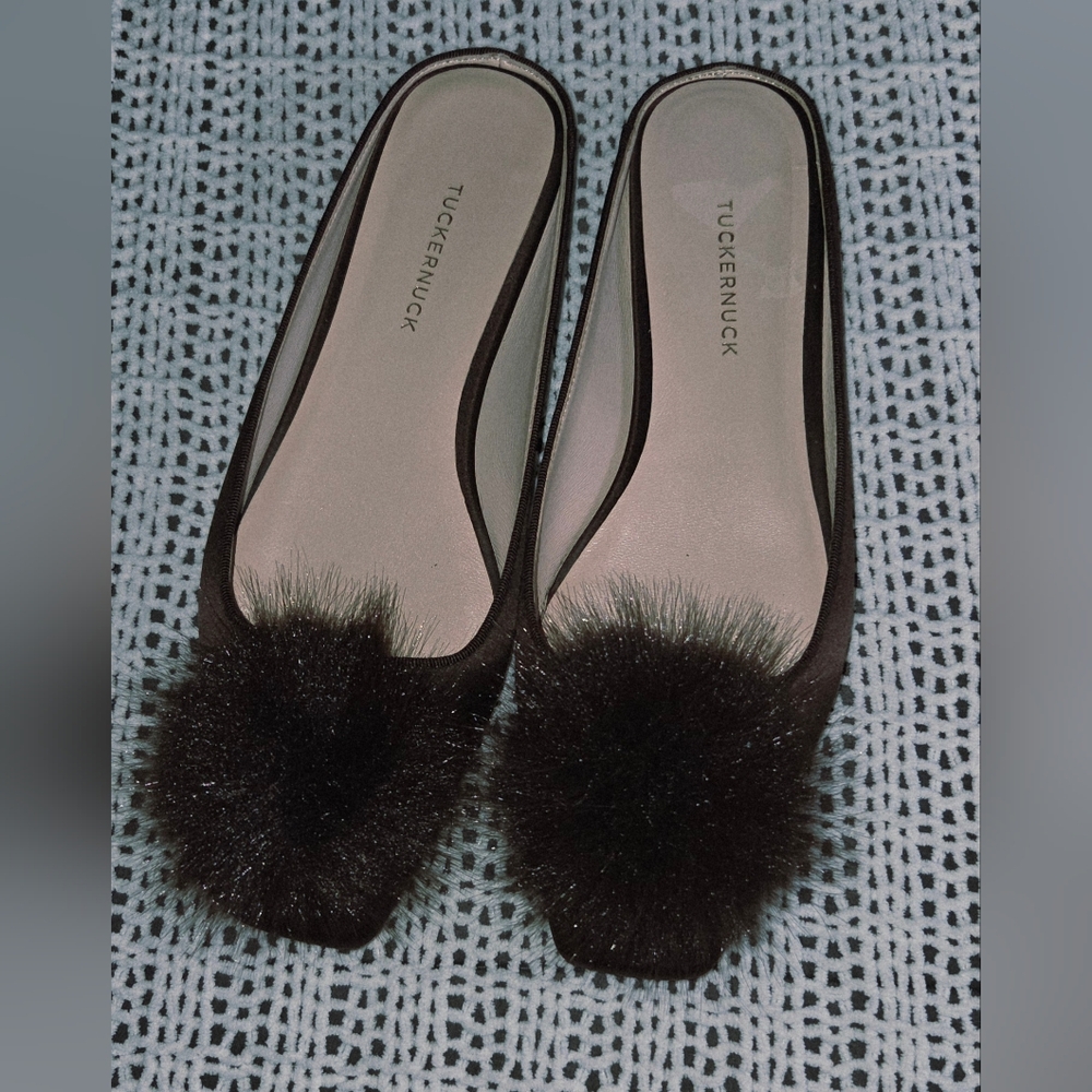 TUCKERNUCK Chocolate Satin Nilli Flats with Pom Pom Size 7 - Picture 10 of 11
